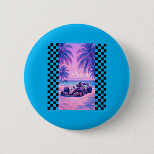 Womens Miami Racing Palm Tree Beach Scene 2 Inch Round Button