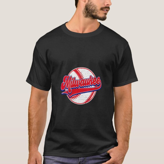 Womens Milwaukee Baseball Cityscape Distressed Men T-Shirt (Front)