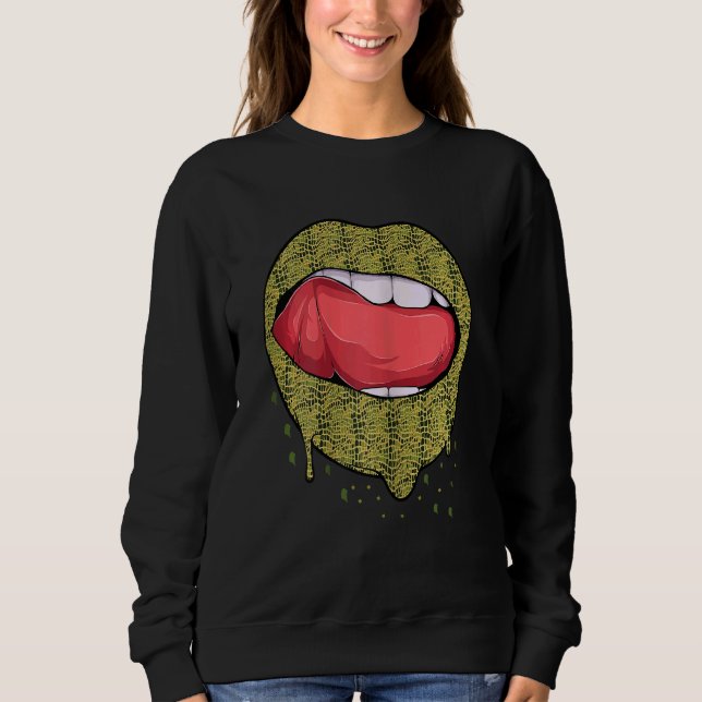 Womens Mini Croco Lizard Bryophyte Print Dripping  Sweatshirt (Front)