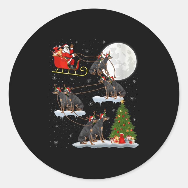 Womens Miniature Nscher Dog Santa Sleigh Flying Fu Classic Round Sticker (Front)