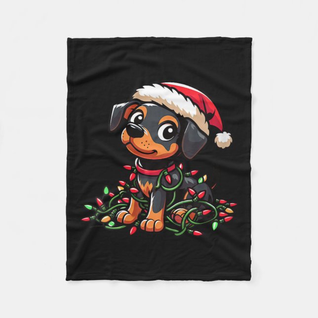 Womens Miniature Pinscher Christmas Lights Dog Fun Fleece Blanket (Front)