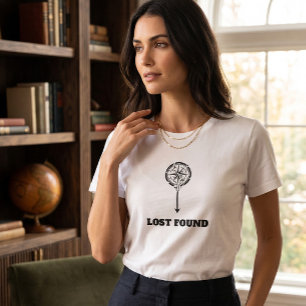 Womens Minimalist Compass Arrow Lost Found White T-Shirt