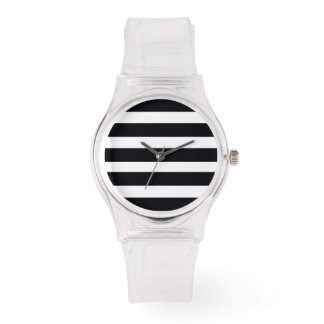 Womens Modern Trendy Black And White Striped Chic Watch