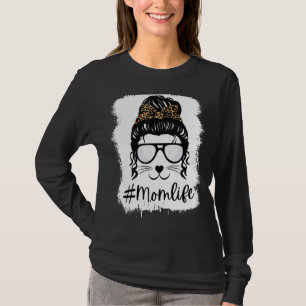 Womens Mom Life Messy Bun Golf Bleached Mothers Da T-Shirt