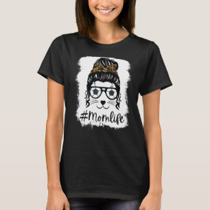 Womens Mom Life Messy Bun Soccer Bleached Mothers  T-Shirt