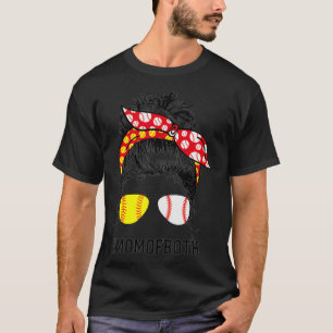 Womens Mom of Both Baseball Mom Softball Mom Messy T-Shirt