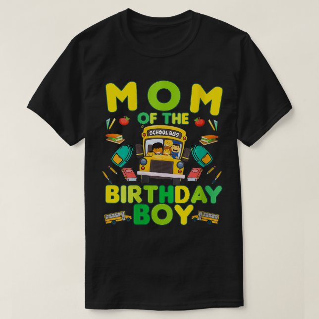 Womens Mom of the birthday boy school bus VNeck  T-Shirt (Design Front)