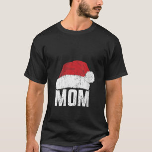 Womens Mom with santa claus hat matching family ch T-Shirt