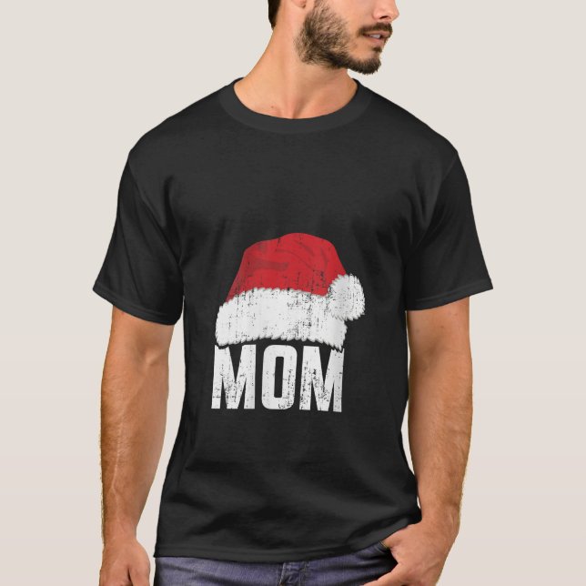 Womens Mom with santa claus hat matching family ch T-Shirt (Front)