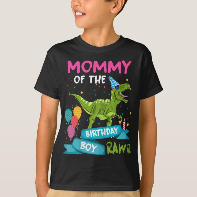 Womens Mommy of the Birthday Boy T-Rex RAWR Dinosa T-Shirt (Front)