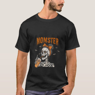 Womens Momster Skeleton Mom Drinking Coffee V Neck T-Shirt