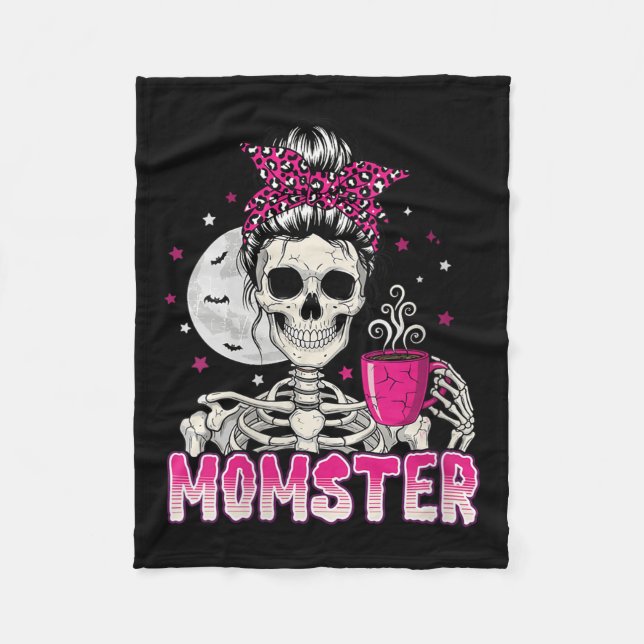 Womens Momster Skull Mom Coffee Lover Halloween Me Fleece Blanket (Front)