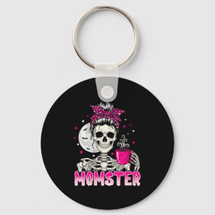 Womens Momster Skull Mom Coffee Lover Halloween Me Keychain