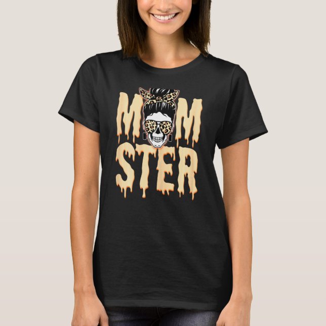 Womens Momster Skull Mom Monster Orange Leopard Ha T-Shirt (Front)