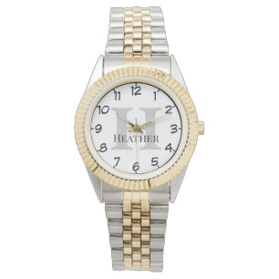 Women's Monogrammed Two Tone Gold And Silver Watch