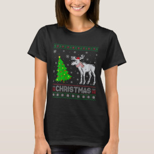 Womens Moose Xmas Tree Lighting Ugly Christmas Swe T-Shirt