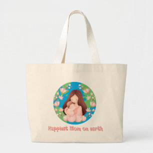 Womens Mother's Day Happiest Mom On Earth Large Tote Bag