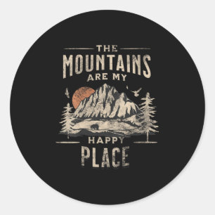 Womens Mountains Are My Happy Place Outdoor Hiking Classic Round Sticker