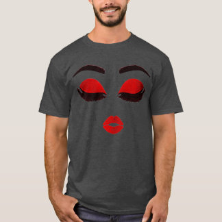 Womens MUA Cute Face Red Lip Print Eyelashes T-Shirt