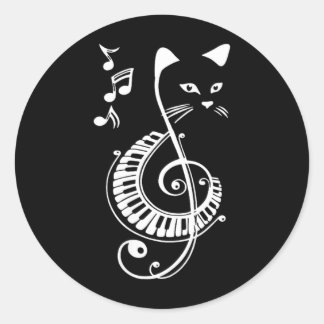 Womens Musical Cat Treble Clef Music Animal Lovers Classic Round Sticker