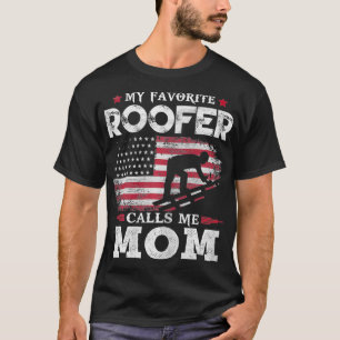 Womens My Favourite Roofer Calls Me Mom USA Flag M T-Shirt