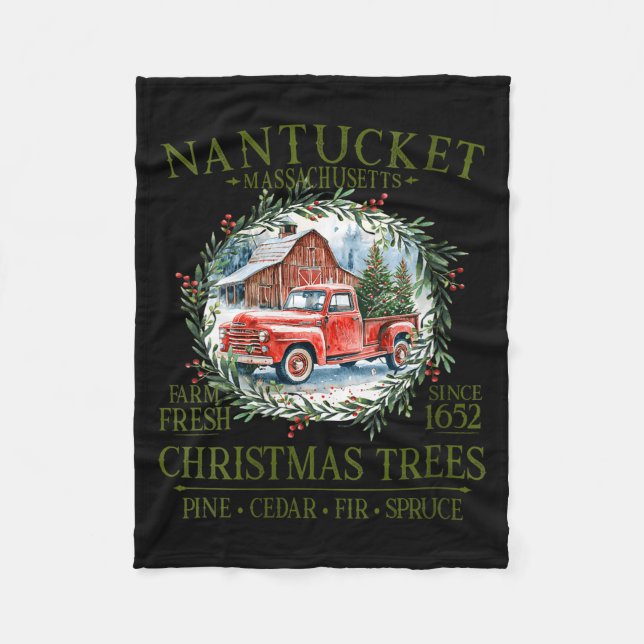 Womens Nantucket Ma Farm Fresh Christmas Trees Gre Fleece Blanket (Front)