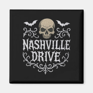 Womens Nashville Drive Skull And Bats V-neck Magnet