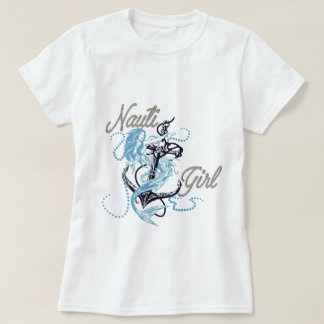 Women's Nautical Nauti Girl Blue Mermaid Tshirt