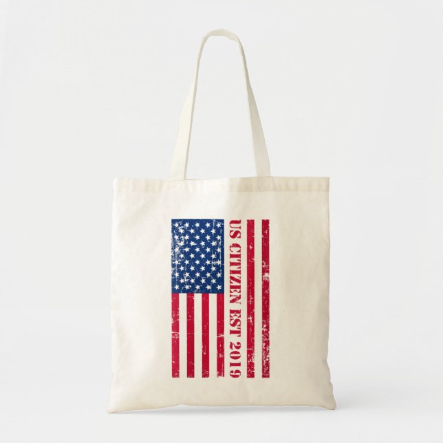 Womens New Us Citizen S Est 2019 American Flag V-N Tote Bag (Front)