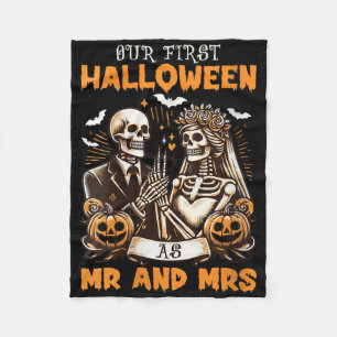 Womens New Wife And Husband Our First Halloween As Fleece Blanket