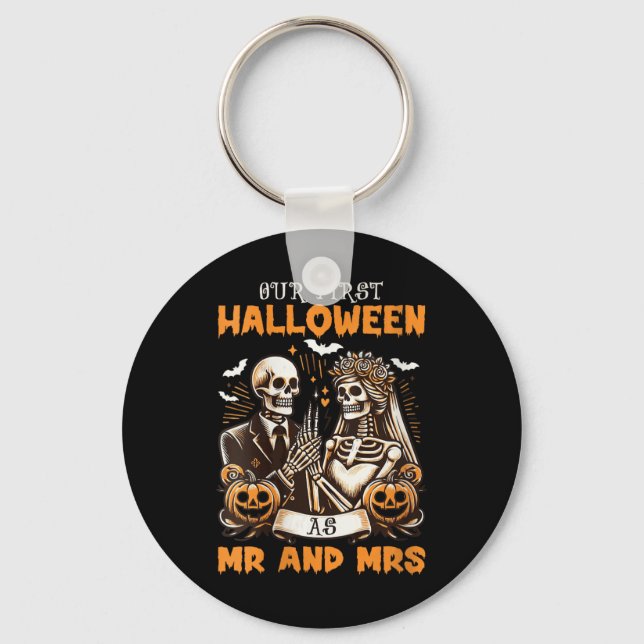 Womens New Wife And Husband Our First Halloween As Keychain (Front)