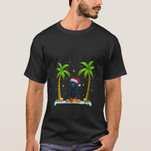 Womens Newfoundland Dog Santa Hat Palm Tree Beach  T-Shirt