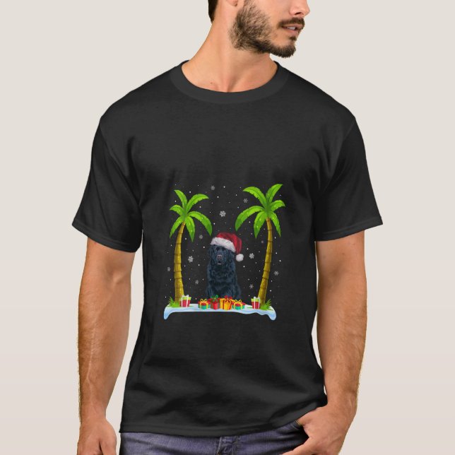 Womens Newfoundland Dog Santa Hat Palm Tree Beach  T-Shirt (Front)