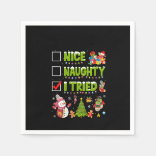 Womens Nice Naughty I Tried Funny Christmas Tree L Napkin