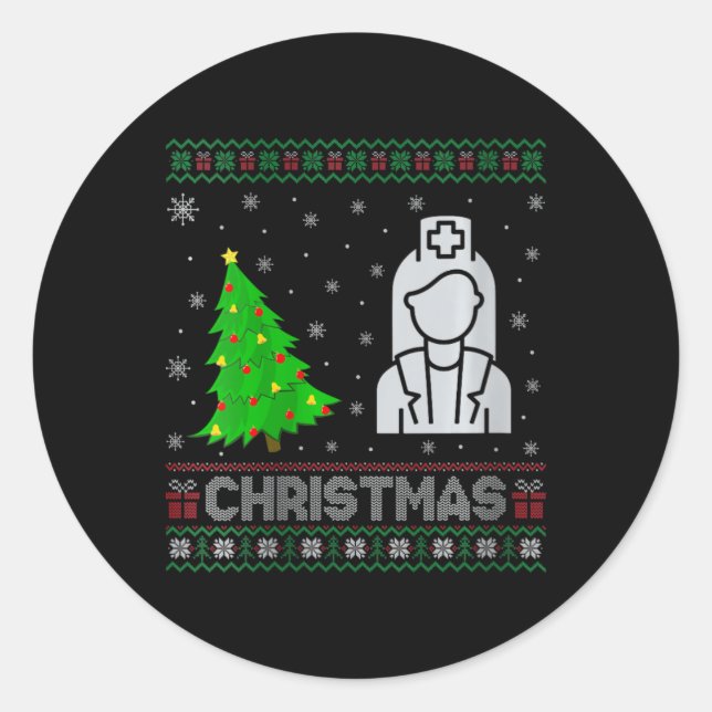 Womens Nicu Nurse Xmas Tree Lighting Ugly Christma Classic Round Sticker (Front)