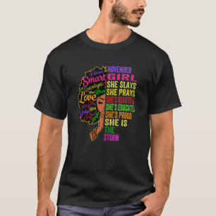 Womens November Girl She Slays & Prays  November B T-Shirt