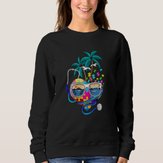 Womens Nurse Autism Puzzle Stethoscope Heart Vacat Sweatshirt