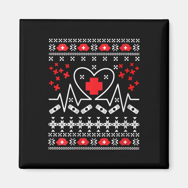 Womens Nurse Heartbeat - Ugly Christmas Sweater  Magnet (Front)