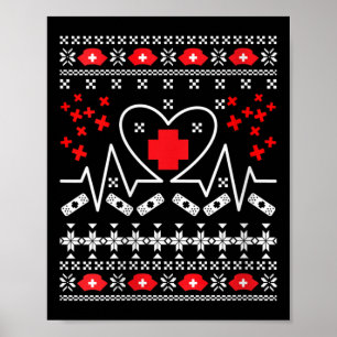 Womens Nurse Heartbeat - Ugly Christmas Sweater Poster
