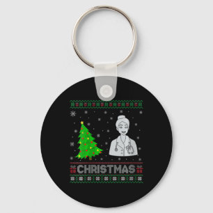 Womens Nurse Practitioner Xmas Tree Lighting Ugly Keychain