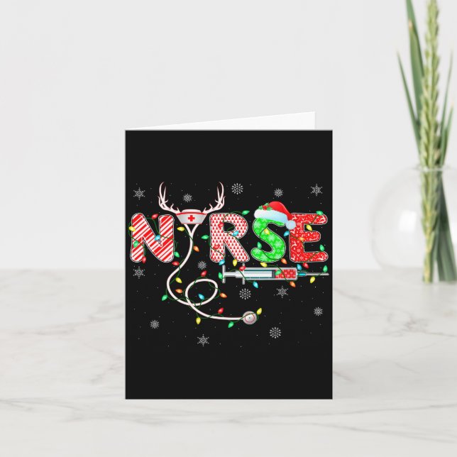Womens Nursing Stethoscope Reindeer Nurse Hat Funn Card (Front)