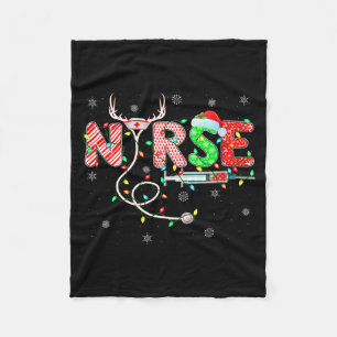 Womens Nursing Stethoscope Reindeer Nurse Hat Funn Fleece Blanket