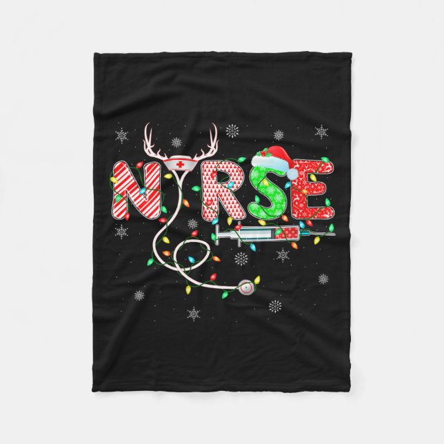 Womens Nursing Stethoscope Reindeer Nurse Hat Funn Fleece Blanket (Front)