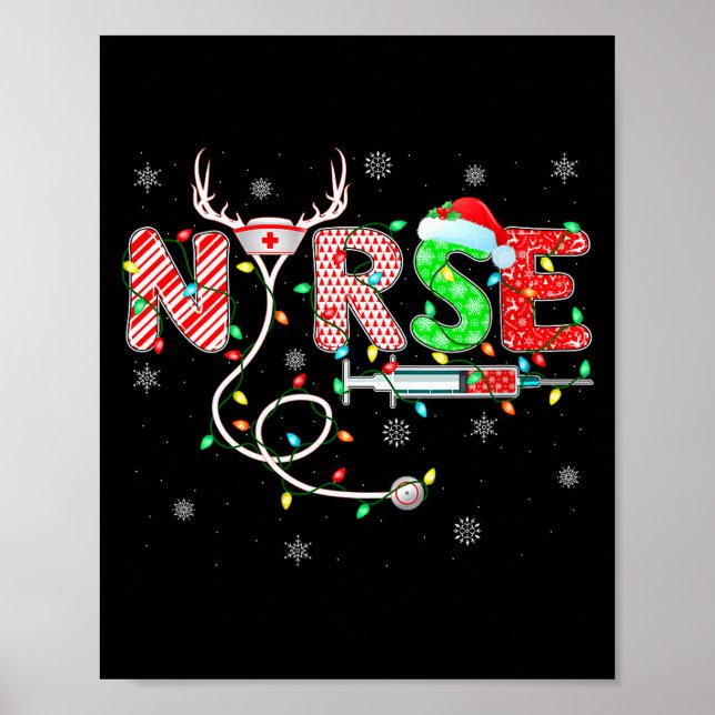 Womens Nursing Stethoscope Reindeer Nurse Hat Funn Poster (Front)