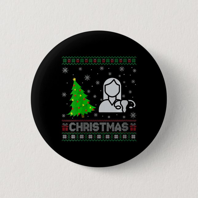 Womens Ob Nurse Xmas Tree Lighting Ugly Christmas  2 Inch Round Button (Front)