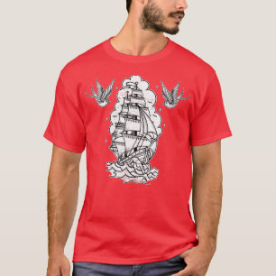 Womens Old School Sailor attoo Clipper Ship and Sw T-Shirt