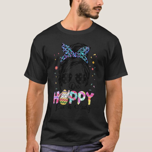 Womens One Hoppy Lunch Lady Cafeteria Staff Easter T-Shirt (Front)