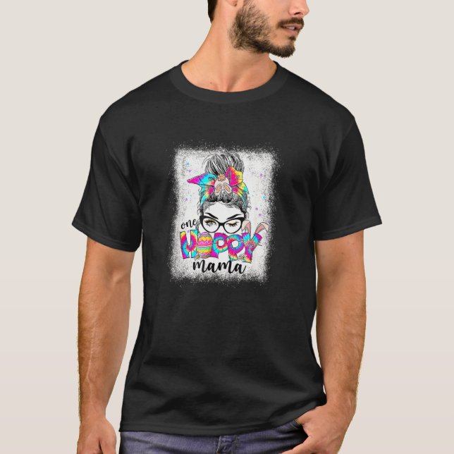 Womens One Hoppy Mama Bunny Easter Egg Tie Dye Mes T-Shirt (Front)
