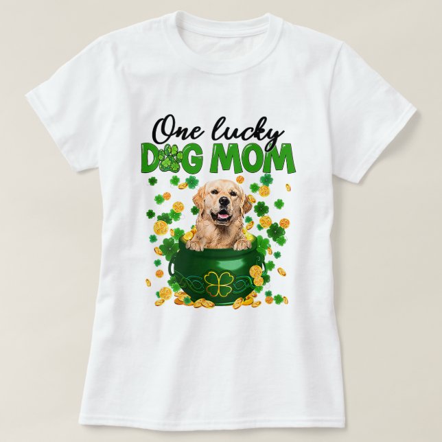 Womens One Lucky Dog Mama Golden Retriever Mom T-Shirt (Design Front)