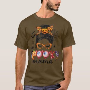 Womens One Spooky Mama Messy Bun Women Witch Mom H T-Shirt
